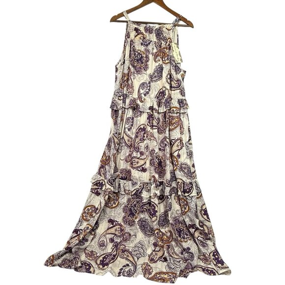 BAND OF THE FREE GYPSIES Size L Maxi Dress Sleeveless Paisley Tiered Ruffled NWT